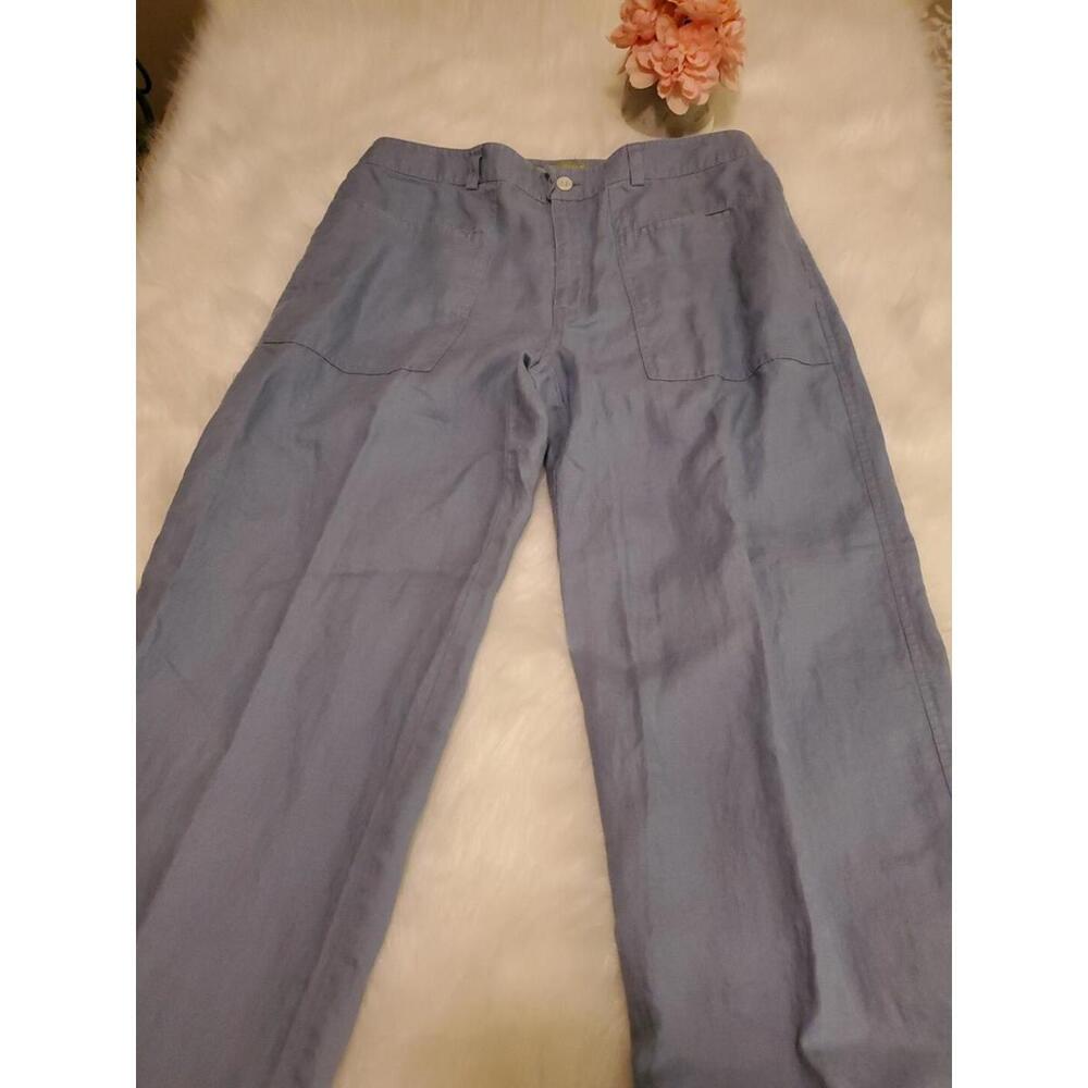 Sigrid Olsen Light Blue 100% Linen Crop Pants Wide Leg Size Large Pockets